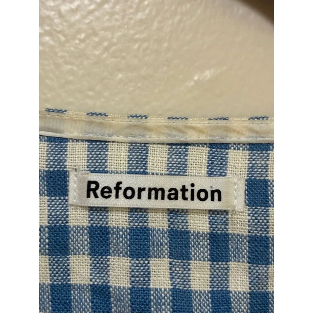 Reformation Ethel Two Piece Set Blue Gingham Mini Skirt Puff sleeve crop top 12